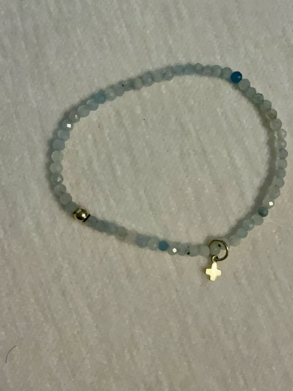 eNewton Classic Aquamarine  3mm Faceted Bead Bracelet with Gold Cross Charm
